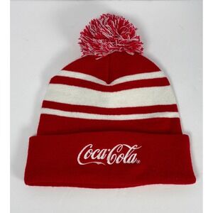 Coca-Cola SeaWorld San Antonio Beanie Hat Red White Striped Pom Pom Knit Cap